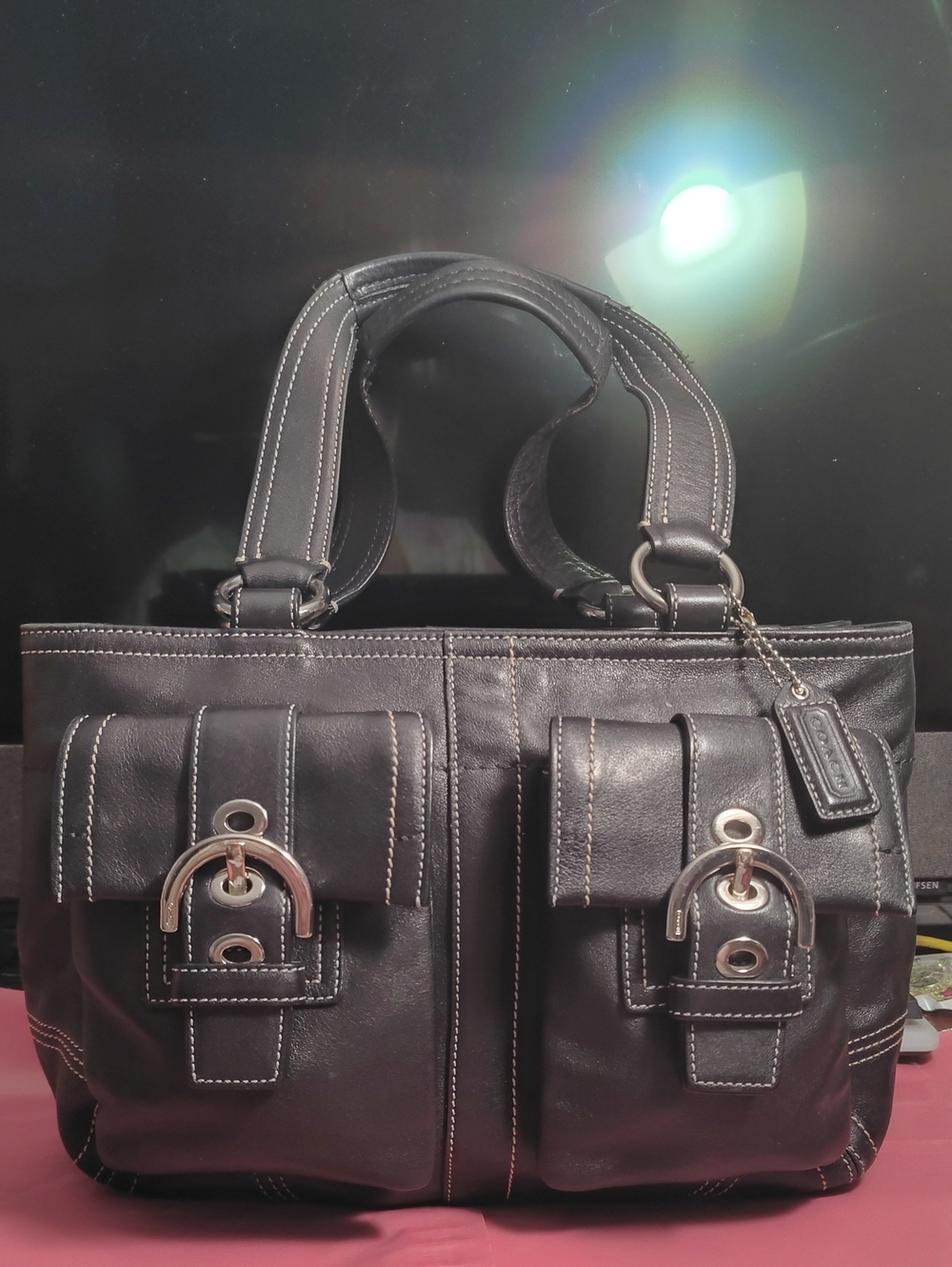 Vintage Coach Soho Big Buckle Satchel Black Leather Tote Bag  Pockets-iconic